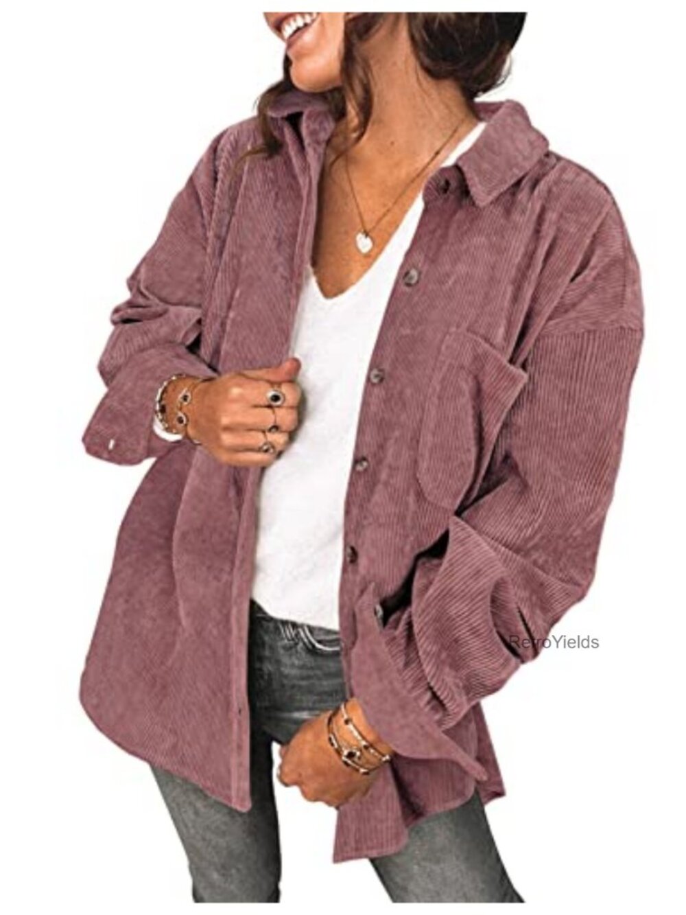 Women's Oversized Lightweight Corduroy Button Down Shacket